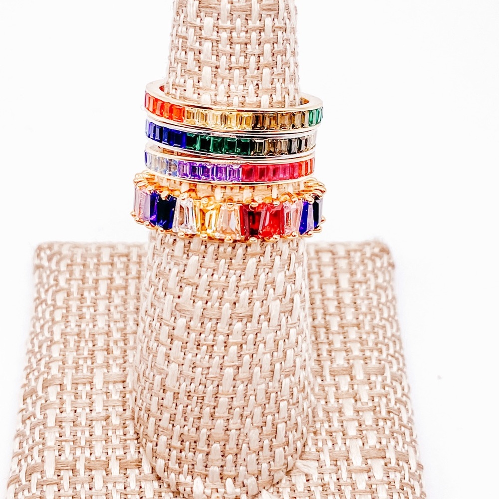 Rainbow Eternity Band Rings Size 7 & 8 - Picture 2 of 6